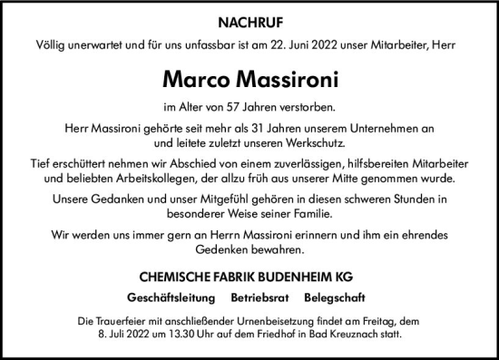 Traueranzeige von Marco Massironi von vrm-trauer Allgemeine  Zeitung Ingelheim-Bingen