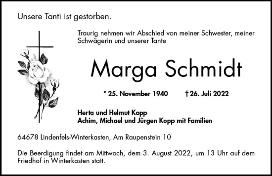 Traueranzeige von Marga Schmidt von vrm-trauer Bergsträßer Anzeiger