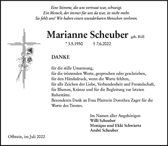 Traueranzeige von Marianne Scheuber von vrm-trauer Wormser Zeitung