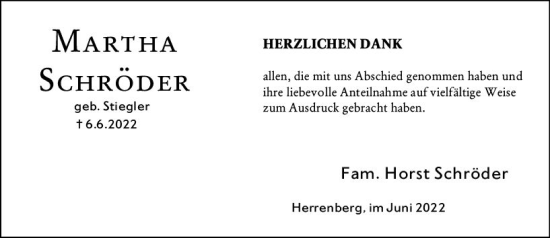 Traueranzeige von Martha Schröder von vrm-trauer Wormser Zeitung