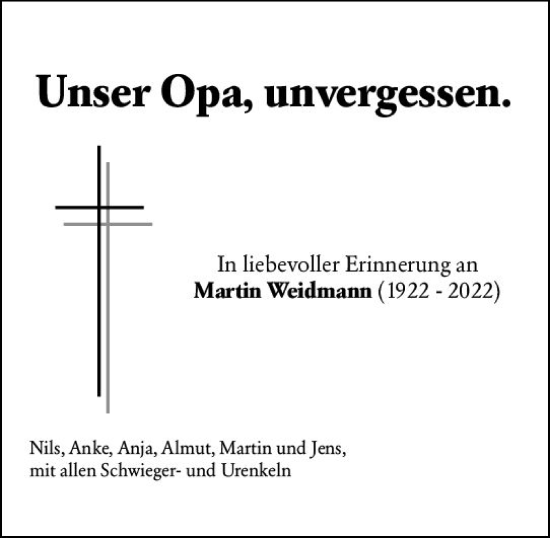 Traueranzeige von Martin Weidmann von vrm-trauer Allgemeine  Zeitung Ingelheim-Bingen