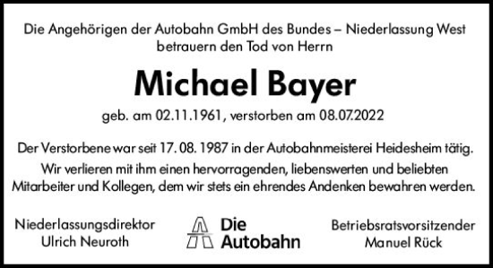Traueranzeige von Michael Bayer von vrm-trauer AZ Mainz