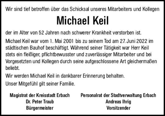Traueranzeige von Michael Keil von vrm-trauer Odenwälder Echo
