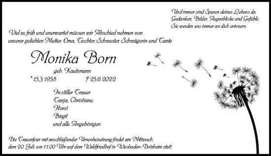 Traueranzeige von Monika Born von vrm-trauer Wiesbadener Kurier