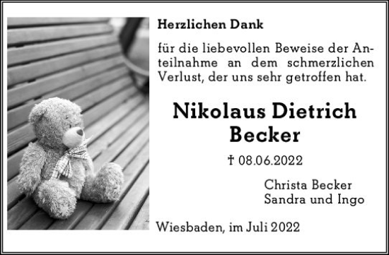 Traueranzeige von Nikolaus Dietrich Becker von vrm-trauer Wiesbadener Kurier