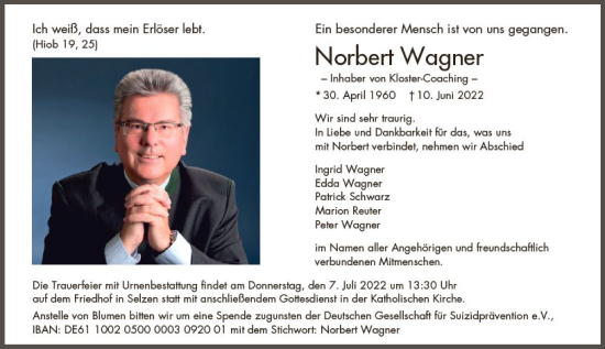 Traueranzeige von Norbert Wagner von vrm-trauer AZ Mainz