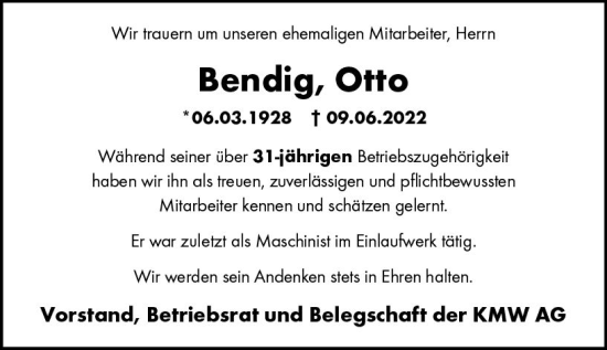 Traueranzeige von Otto Bendig von vrm-trauer Allgemeine Zeitung Alzey