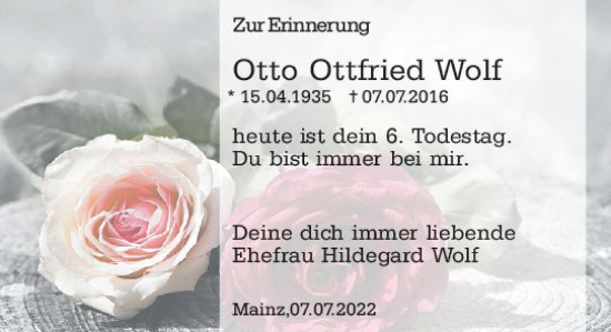 Traueranzeige von Otto Ottfried Wolf von vrm-trauer AZ Mainz Traueranzeige von Otto Ottfried Wolf von vrm-trauer AZ Mainz