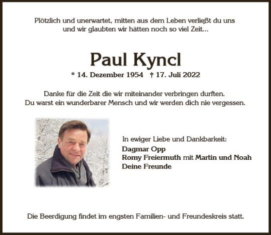 Traueranzeige von Paul Kyncl von vrm-trauer Wiesbadener Kurier