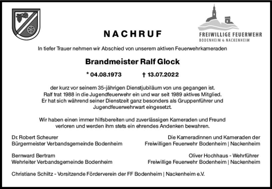 Traueranzeige von Ralf Glock von vrm-trauer AZ Mainz
