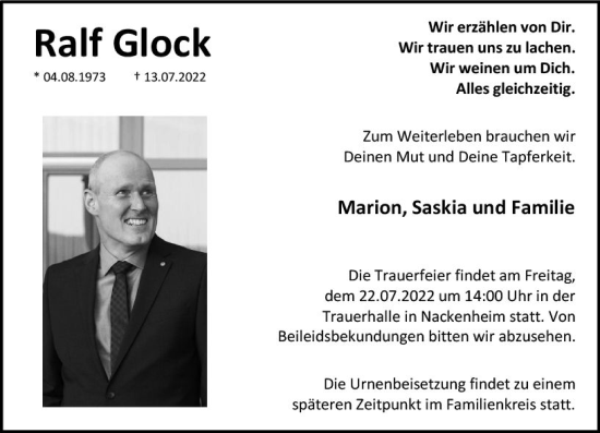 Traueranzeige von Ralf Glock von vrm-trauer AZ Mainz