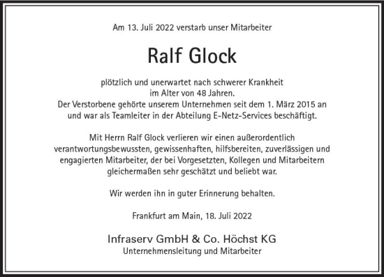Traueranzeige von Ralf Glock von vrm-trauer AZ Mainz