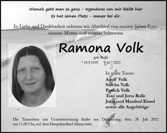 Traueranzeige von Ramona Volk von vrm-trauer AZ Mainz