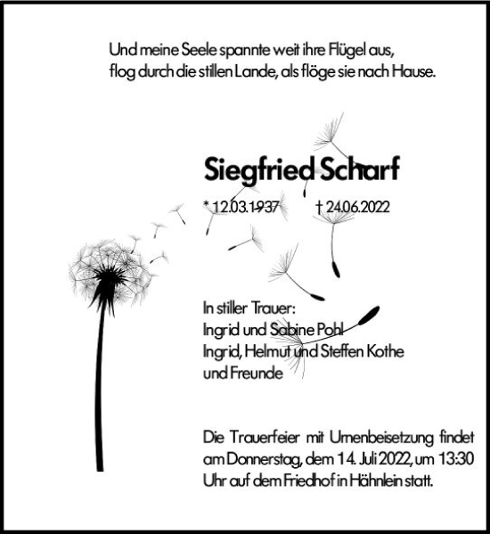 Traueranzeige von Siegfried Scharf von vrm-trauer Darmstädter Echo