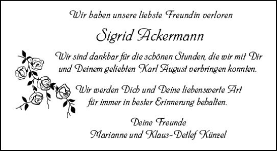 Traueranzeige von Sigrid Ackermann von vrm-trauer Darmstädter Echo