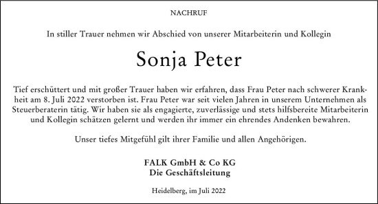Traueranzeige von Sonja Peter von vrm-trauer Darmstädter Echo