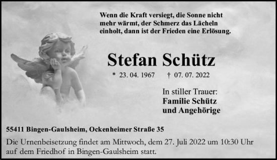 Traueranzeige von Stefan Schütz von vrm-trauer Allgemeine  Zeitung Ingelheim-Bingen