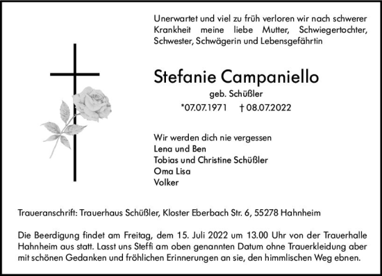 Traueranzeige von Stefanie Campaniello von vrm-trauer AZ Mainz