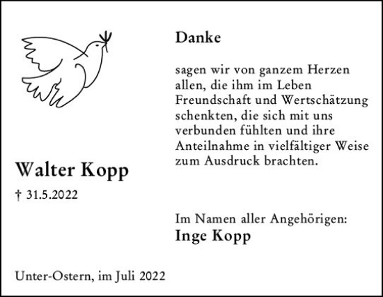 Traueranzeige von Walter Kopp von vrm-trauer Odenwälder Echo