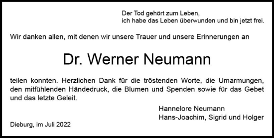 Traueranzeige von Werner Neumann von vrm-trauer DieburgerAnzeiger/Groß-Zimmerner Lokala