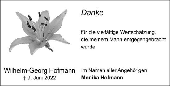 Traueranzeige von Wilhelm-Georg Hofmann von vrm-trauer Bergsträßer Anzeiger