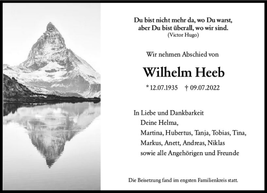 Traueranzeige von Wilhelm Heeb von vrm-trauer AZ Mainz