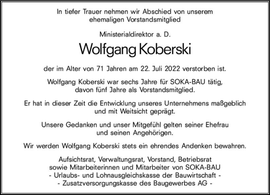 Traueranzeige von Wolfgang Koberski von vrm-trauer Wiesbadener Kurier