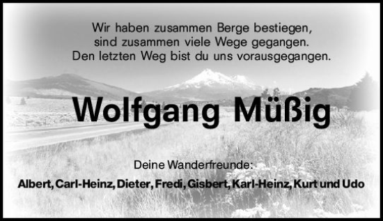 Traueranzeige von Wolfgang Müßig von vrm-trauer AZ Mainz