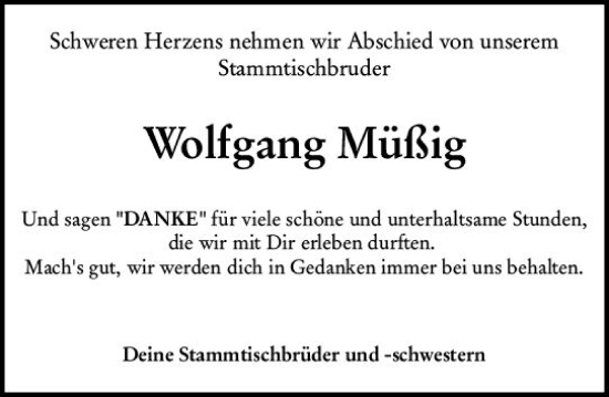 Traueranzeige von Wolfgang Müßig von vrm-trauer AZ Mainz