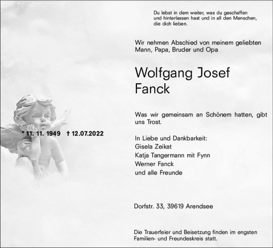 Traueranzeige von Wolfgang Josef Fanck von vrm-trauer Allg. Zeitung Bad Kreuznach