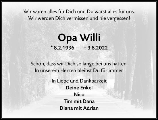 Traueranzeige von Willi Schöneberger 