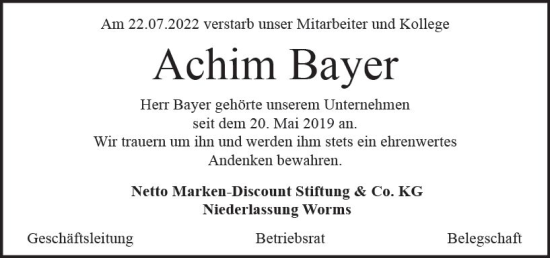 Traueranzeige von Achim Bayer von vrm-trauer Groß-Gerauer Echo
