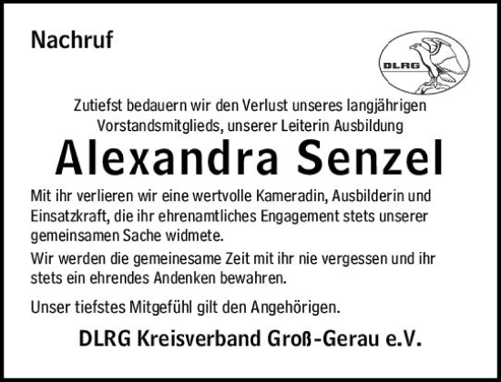 Traueranzeige von Alexandra Senzel von vrm-trauer Groß-Gerauer Echo
