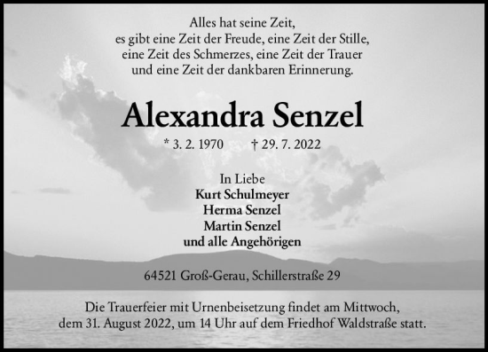 Traueranzeige von Alexandra Senzel von vrm-trauer Groß-Gerauer Echo