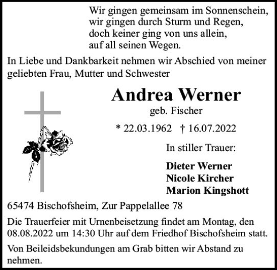 Traueranzeige von Andrea Werner von vrm-trauer AZ Mainz