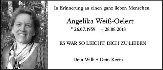 Traueranzeige von Angelika Weiß-Oelert von vrm-trauer Darmstädter Echo