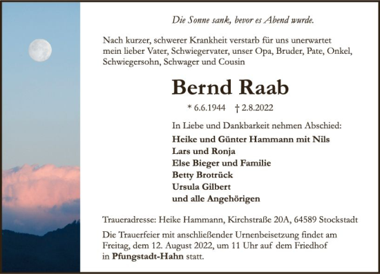Traueranzeige von Bernd Raab von vrm-trauer Groß-Gerauer Echo