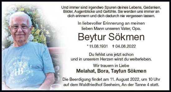 Traueranzeige von Beytur Sökmen von vrm-trauer Darmstädter Echo