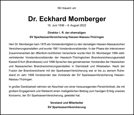 Traueranzeige von Eckhard Momberger von vrm-trauer Wiesbadener Kurier