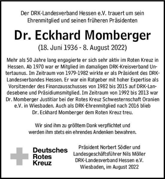 Traueranzeige von Eckhard Momberger von vrm-trauer Wiesbadener Kurier