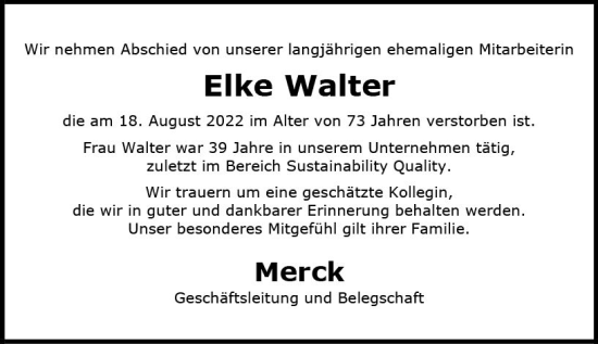 Traueranzeige von Elke Walter von vrm-trauer Darmstädter Echo