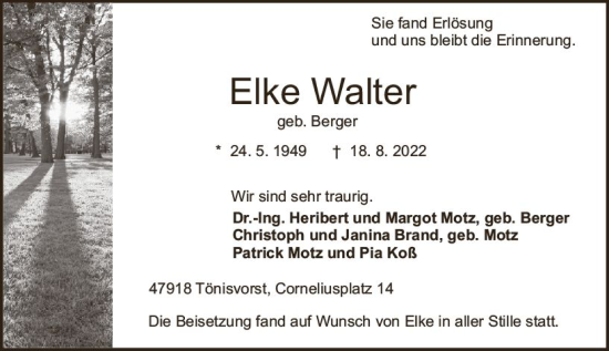Traueranzeige von Elke Walter von vrm-trauer Darmstädter Echo