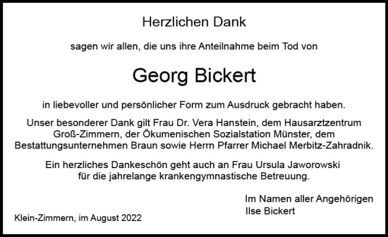 Traueranzeige von Georg Bickert von vrm-trauer DieburgerAnzeiger/Groß-Zimmerner Lokala