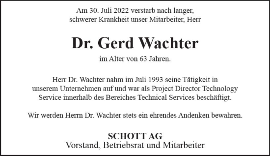 Traueranzeige von Gerd Wachter von vrm-trauer AZ Mainz