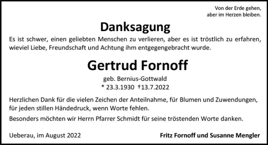 Traueranzeige von Gertrud Fornoff von vrm-trauer Darmstädter Echo