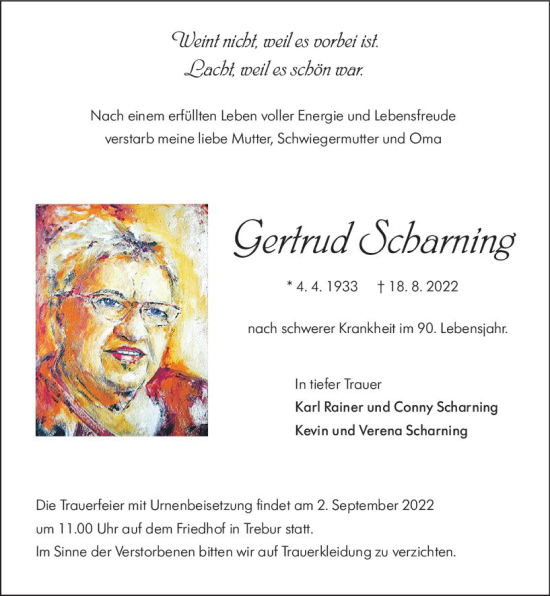 Traueranzeige von Gertrud Scharning von vrm-trauer Groß-Gerauer Echo