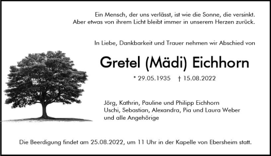 Traueranzeige von Gretel Eichhorn von vrm-trauer AZ Mainz