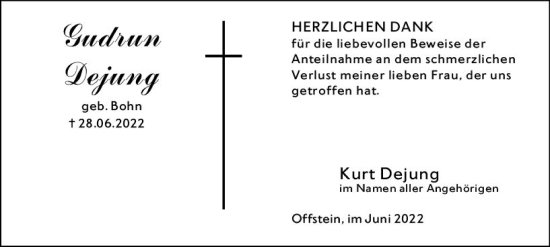 Traueranzeige von Gudrun Dejung von vrm-trauer Wormser Zeitung