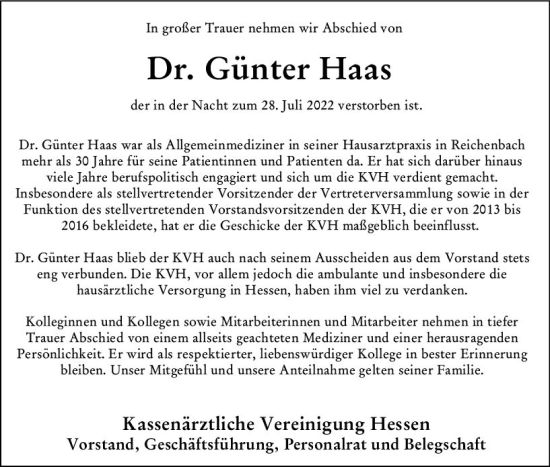 Traueranzeige von Günter Haas von vrm-trauer Odenwälder Echo