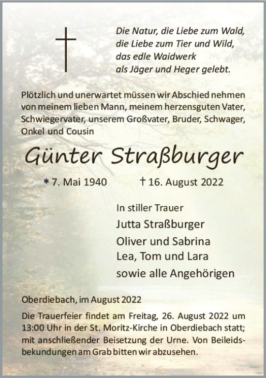 Traueranzeige von Günter Straßburger von vrm-trauer Allgemeine  Zeitung Ingelheim-Bingen